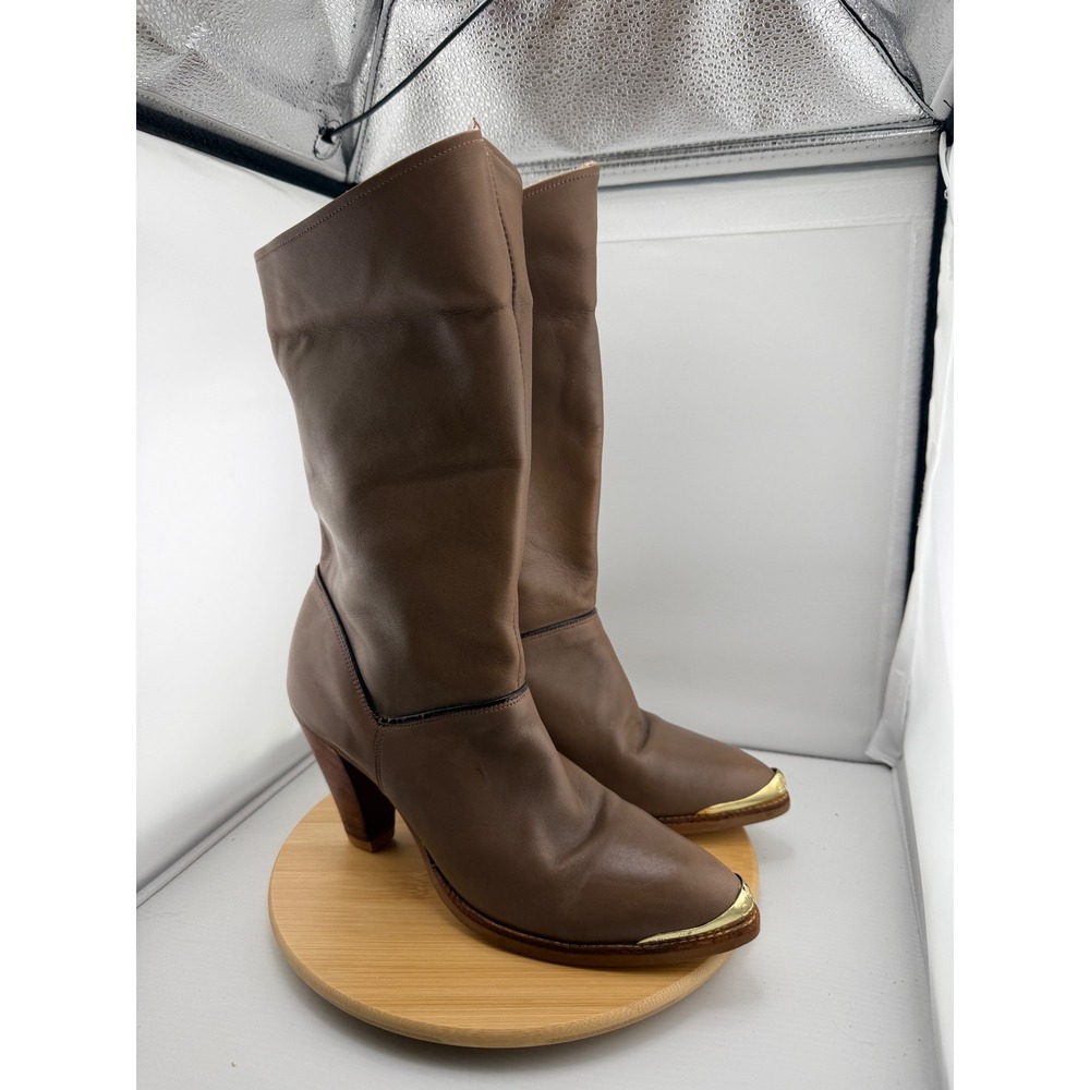Dingo Vintage Brown Leather Western Boots Gold Toe Cap taps Wood Heel 8.5N